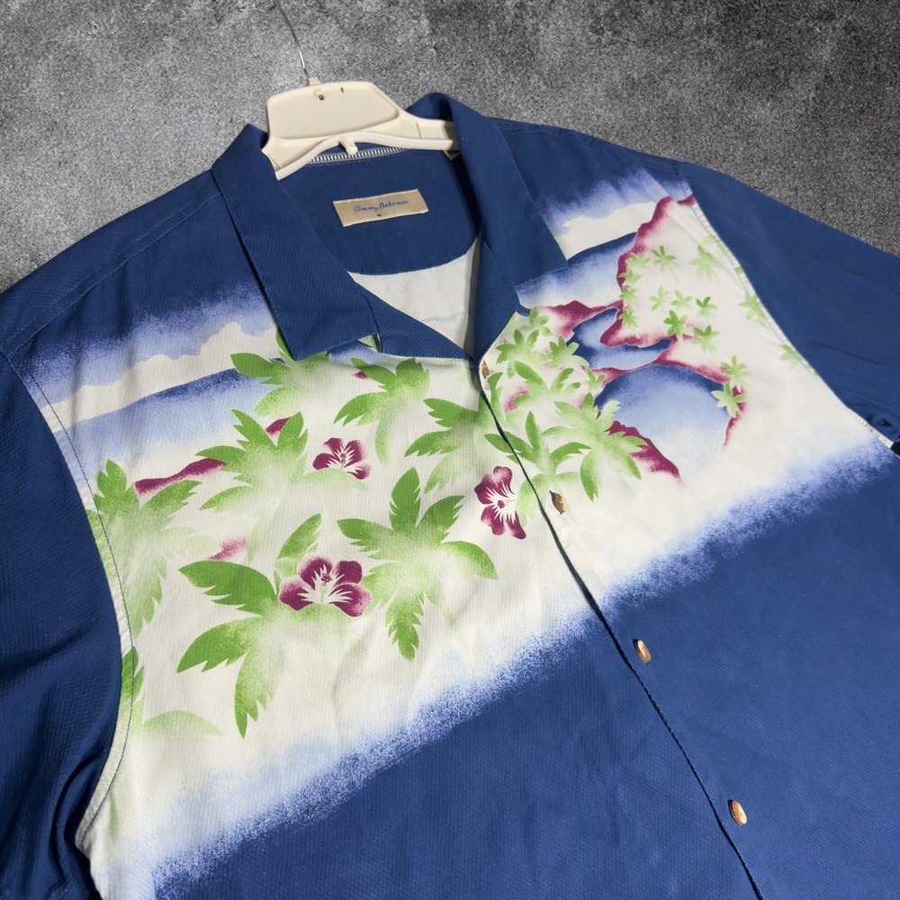 Tommy Bahama Mens 3XL Silk Hawaiian Shirt Tropical Floral Camp Aloha Blue